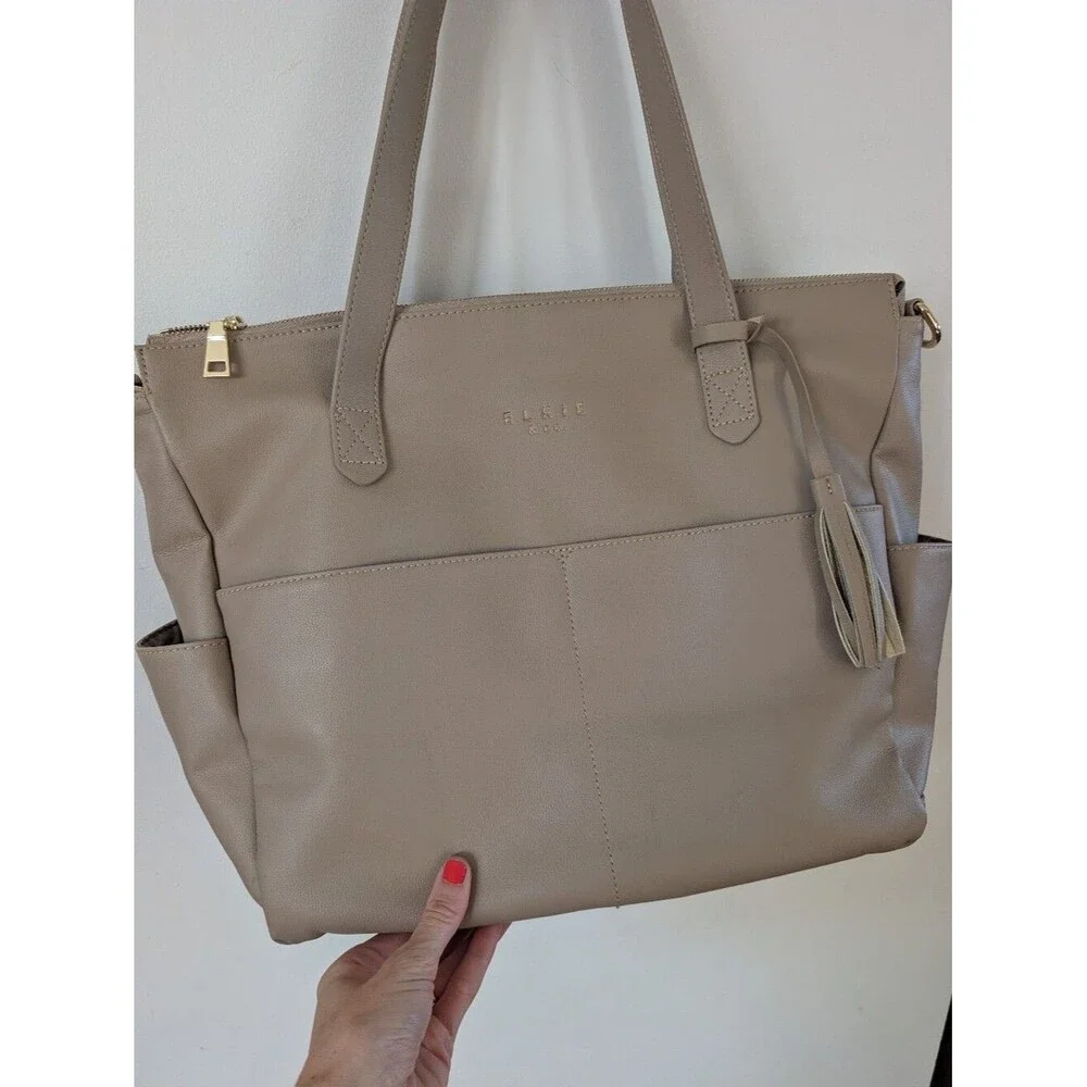 Elkie and Co The Aberdeen Diaper Bag Backpack Beige White Large